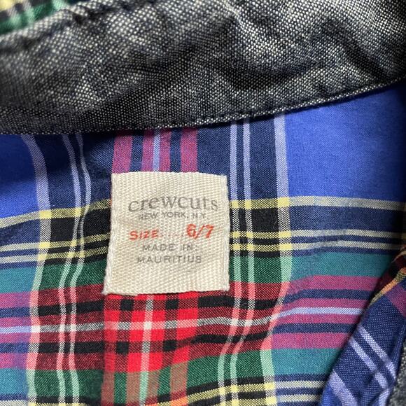 Crewcuts Boys Blue Plaid Long Sleeve Button Up Shirt Size Small 6/7 J.Crew - Picture 6 of 8